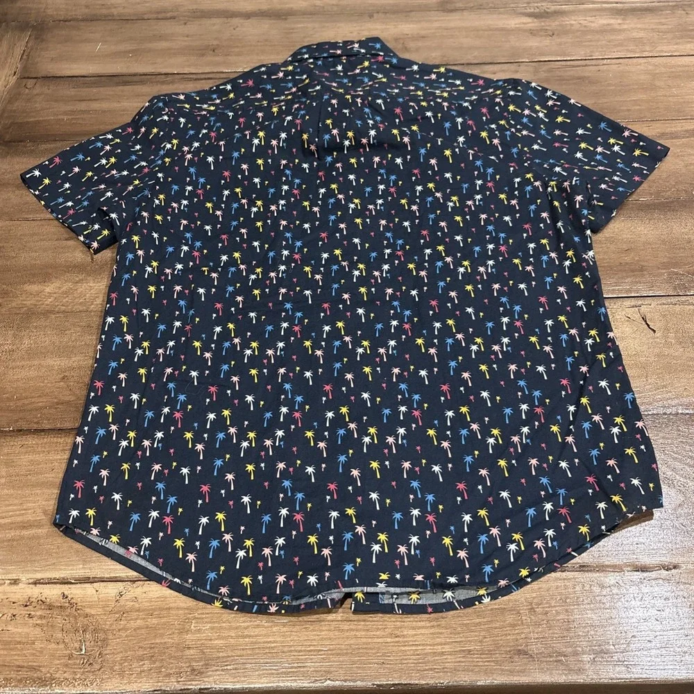 Penguin Button Up Shirt Palm Trees Heritage Slim Fit Short Sleeve Mens Medium